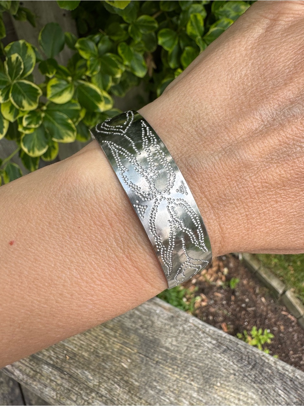 Hand Crafted Silver Floral Embossed Cuff Bracelet